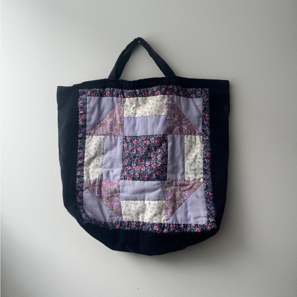 Quilted & Corduroy Floral Patchwork Tote Bag - Picture 2 of 8